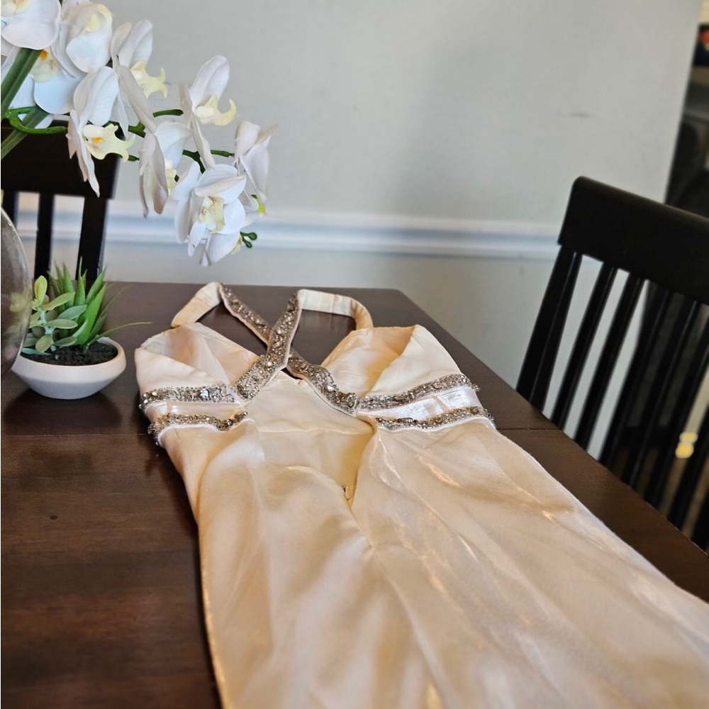 Dave & Johnny floor length white gown